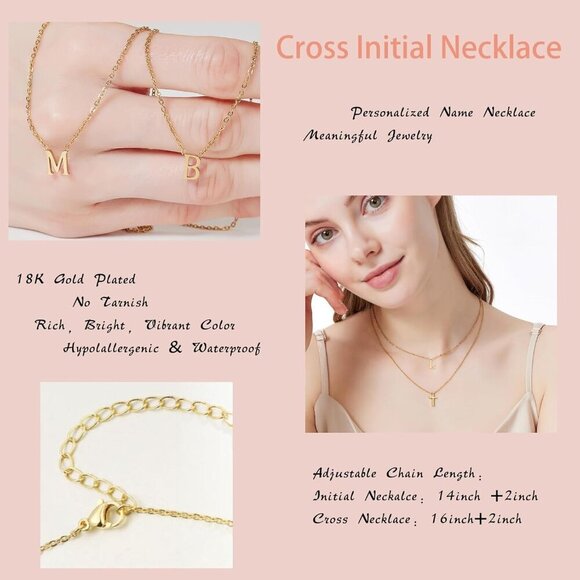 Layered Initial and Cross Necklaces for Women Dainty Christian Jewelry Personali - Picture 5 of 6